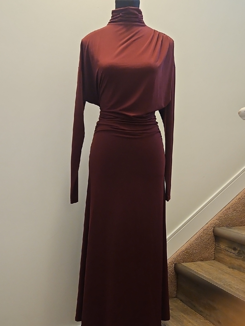 RW&CO. Burgundy High-Neck Long Sleeve Maxi Dress